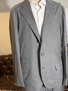 Brunello Cucinelli Wool Silk Deconstructed Blazer Gray Lightweight 50 40R